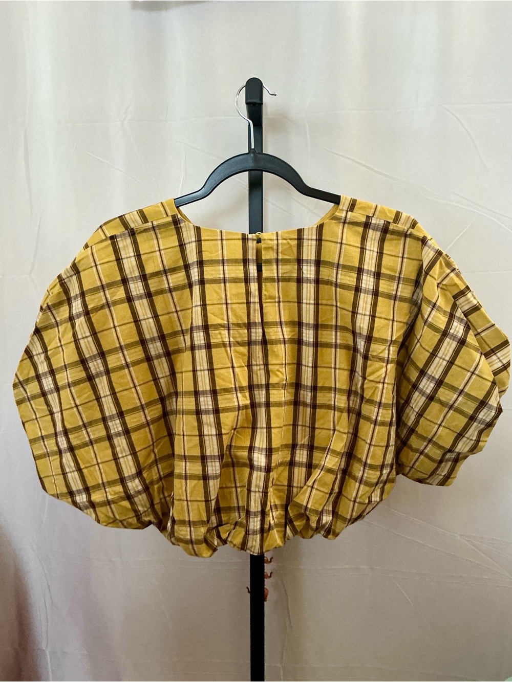 Anthropologie English Factory Plaid Puff Sleeve Cotton Crop Top Yellow Size S - Picture 7 of 10